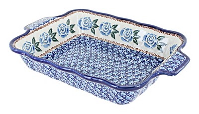 Blue Rose Polish Pottery Roses Are Blue Medium Rectangular Baker With ...