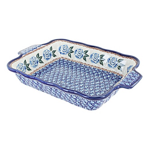 Blue Rose Polish Pottery Roses Are Blue Medium Rectangular Baker With ...