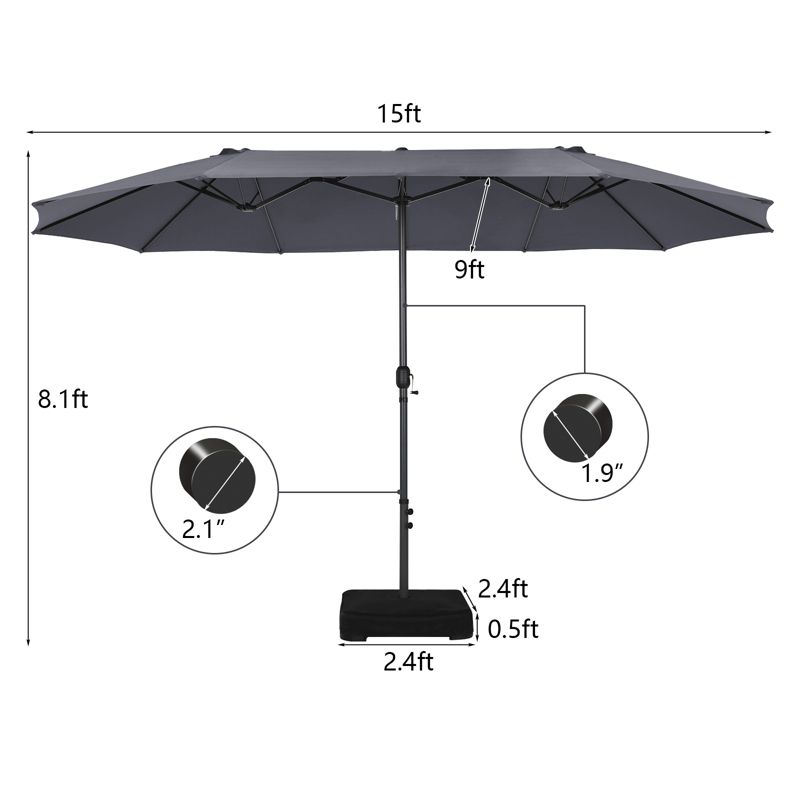 Tangkula 15FT Double-Sided Twin Patio Umbrella with Base Extra-Large Market Umbrella, 3 of 8