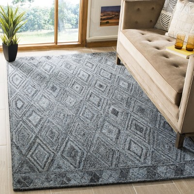 Blue and Black Hand-Tufted Wool Abstract Area Rug