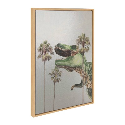Kate & Laurel All Things Decor Sylvie Dinosaur Metallic Wall Art by July Art Prints Beach Palm Tree Dinosaur