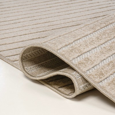 Beige and Cream Geometric High-Low 2 x 8 Runner Rug