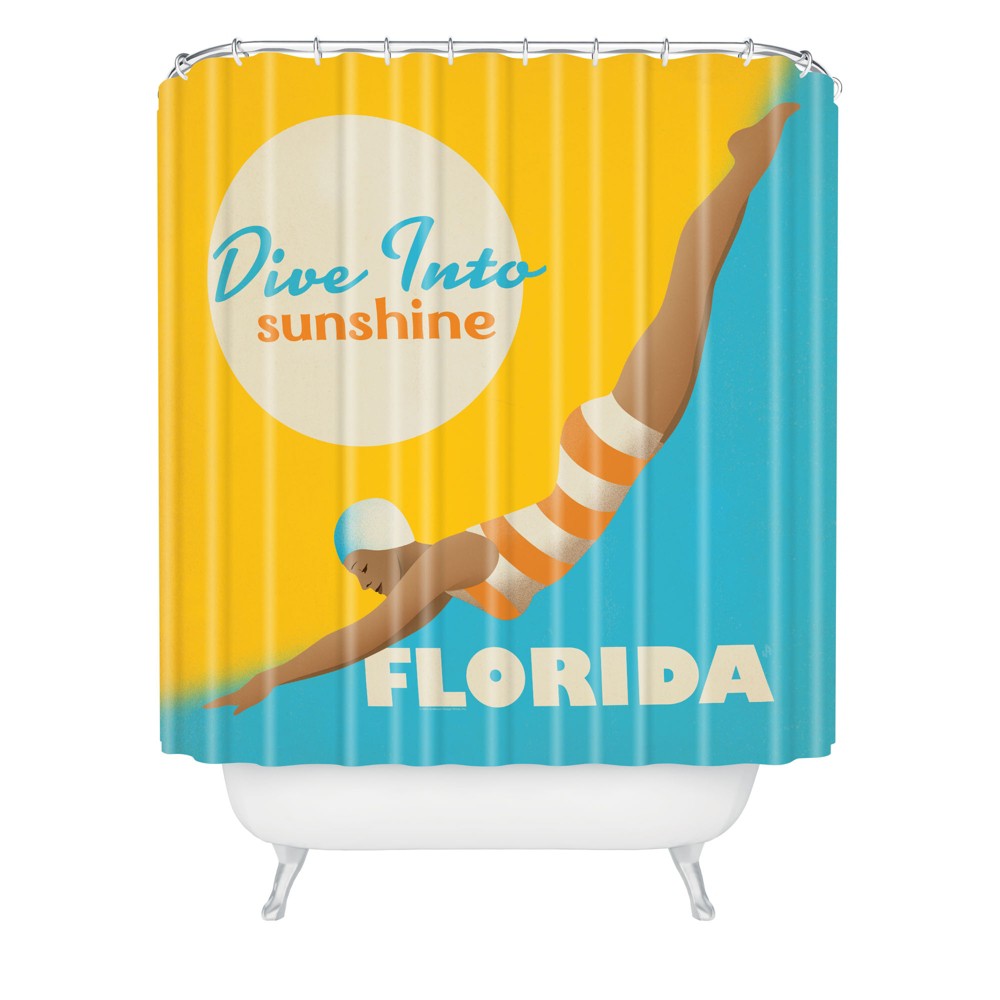 Photos - Shower Curtain Dive Florida  Yellow/Blue - Deny Designs