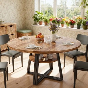 47.2" Circle Farmhouse Dinning Table with Open Shelf for Kitchen, Dining Room, Living Room - 1 of 4