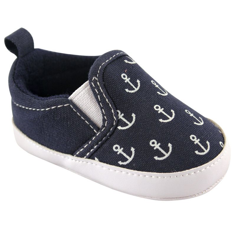 Luvable Friends Baby Boy Crib Shoes, Navy Anchor, 1 of 3