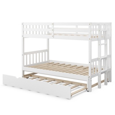 Tangkula Twin Convertible Bunk Beds with Trundle & Ladder for Kids White/Espresso