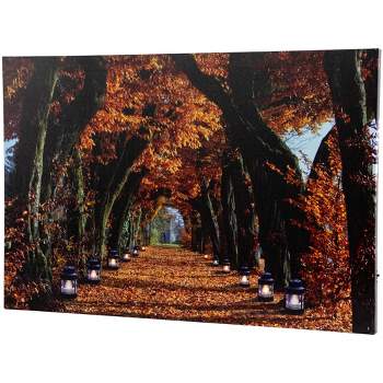 Northlight LED Lighted Fall Tree Archway with Lanterns Canvas Wall Art 23.5" x 15.5"