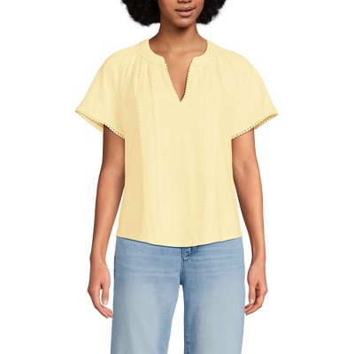 Lands' End Women's Slub Short Sleeve Notch Neck Top