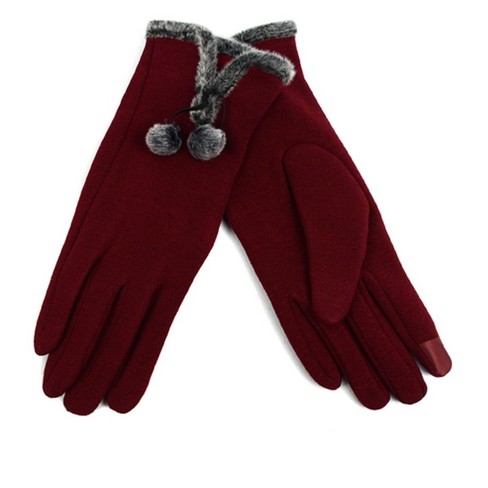 Women's Plum Purple Stylish Touch Screen Gloves With Fur Trim And Fleece  Lining Small : Target