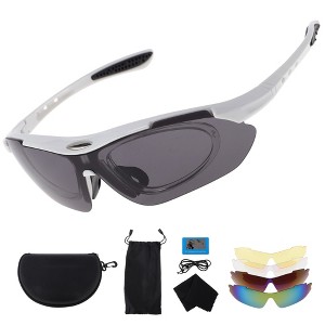 Unique Bargains Motorcycle Riding Goggles for Outdoor Sports Dirt Bike ATV Dark Gray Lens White Black Frame 1Set - 1 of 4