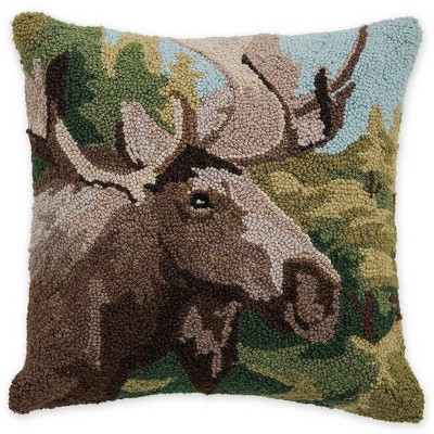 Plow & Hearth - Moose Hand-Hooked Wool Throw Pillow