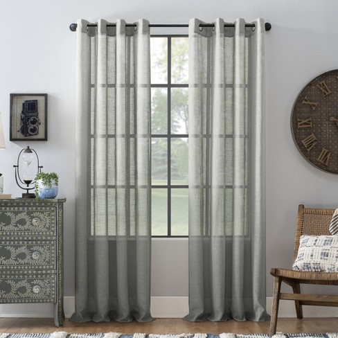 Slub Textured Sheer Linen Blend Grommet Top Curtain Archaeo Target