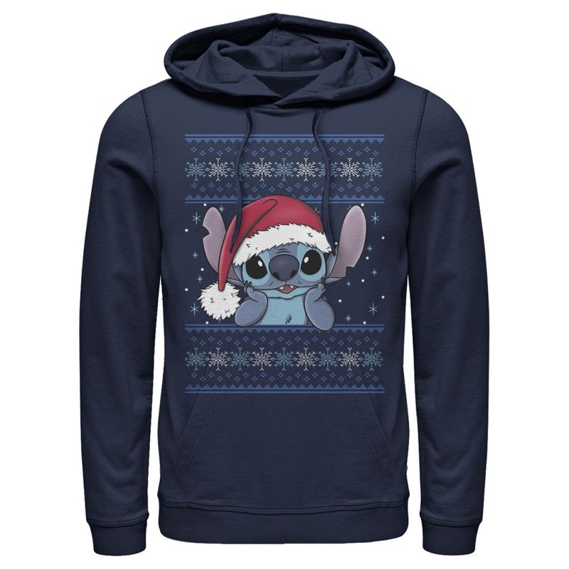 Men's Lilo & Stitch Santa Hat Ugly Sweater Pull Over Hoodie, 1 of 5