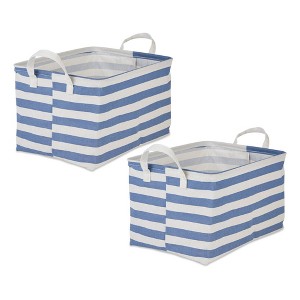 Design Imports Set of 2 Rectangle XL 12.5 x 17.5 x 10.5 Pe Coated Cotton Poly Laundry Bins Stripe French Blue: Cloth Basket, 2 Handles, All Ages - 1 of 4