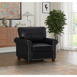 Living Room Sofa Single Seat Chair with Wood Leg Faux Leather for small space Living Room, Bedroom Office , black - 1 of 4