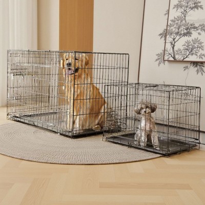 FURNIinspire Pet Crates and Houses Deluxe 36 Pet Home Double Door Foldable Kennel with Removable Tray and Adjustable Divider, Black, 36.6"*22.6"*24.2"