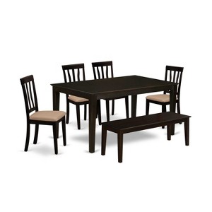 HomeStock 6-Piece Rectangle Cappuccino Finish Solid Wood Top Dining Table with 1 Bench, 4 Chairs - 1 of 4