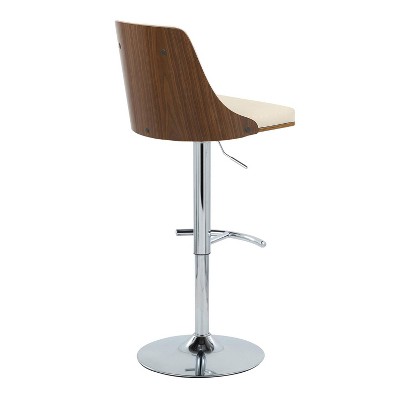 Set of 2 Adjustable Cream Faux Leather Walnut Barstools