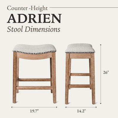 Weathered Oak Backless Saddle Kitchen Stool with Nailhead Trim