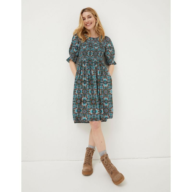 FatFace Women's Teal Green Pacey Mirrored Floral Dress, 1 of 5