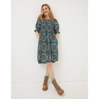 FatFace Women's Teal Green Pacey Mirrored Floral Dress