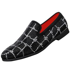 Santimon Men's Velvet Rhinestone Studded Loafers Slip On Wedding Party Shoes Black - 1 of 4