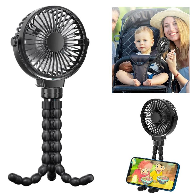 Link Portable Battery Operated Stroller Fan 3 Speeds Hanging Loop Personal 720° Fan Detachable Tripod Stand Great For Home Office Dorms & More - Black, 1 of 14