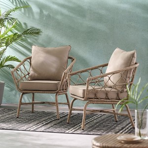 LOVSON Bohemian-Style Outdoor Chair Set with Waterproof Cushions, Suitable for Gardens and Outdoor Use, Khaki - 1 of 4