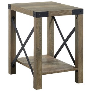 Abiram 16" Accent Tables Rustic Oak - Acme Furniture: Wood Composite, Open Shelf, No Assembly Required - 1 of 4
