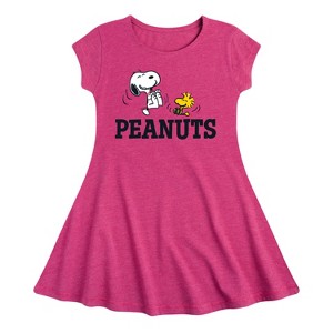 Girls' - Peanuts - Snoopy And Woodstock Fit & Flair Cap Sleeve Dress - 1 of 2