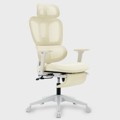 Dsvimoy Task and Office Chair Ergonomic Mesh Chair with Adjustable Armrest and Footrest for Office Use, Beige, 24.41"*13.78"*22.83"