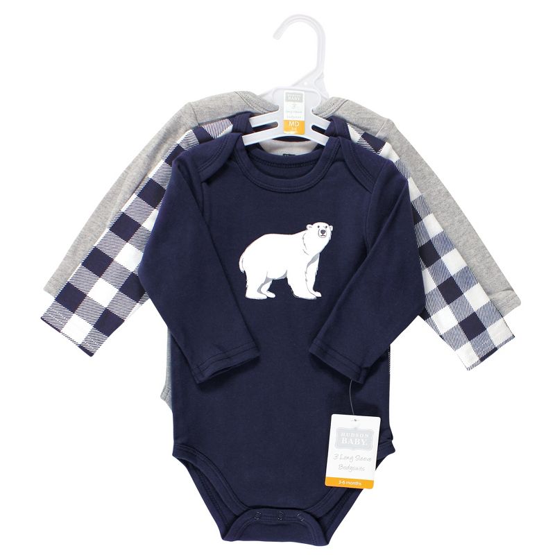 Hudson Baby Infant Boy Cotton Long-Sleeve Bodysuits, Polar Bear, 2 of 6