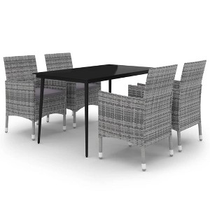 vidaXL Patio Dining Set - 5 Piece Poly Rattan/Glass Table & Chair Set with Dark Gray Cushions, Outdoors/Indoor Comfort - 1 of 4
