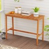Costway 54" x 22" Acacia Wood Counter Height Table with Slatted Tabletop Footrest Crossbar - 2 of 4