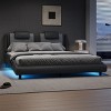NicBex Upholstered Bed Frame with LED Lights and Adjustable Faux Leather Headboard,Wave Like Curve Low Profile Bed,No Box Spring Needed,Gray/Black - 3 of 4