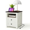 MUUEGM 18" Farmhouse Nightstand| Rustic Wooden End Table with 2 Drawers and Charging Station - 3 of 4