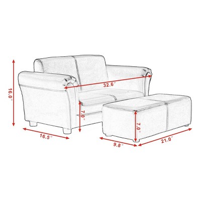 White Faux Leather Kids Armchair with Ottoman and Wood Frame