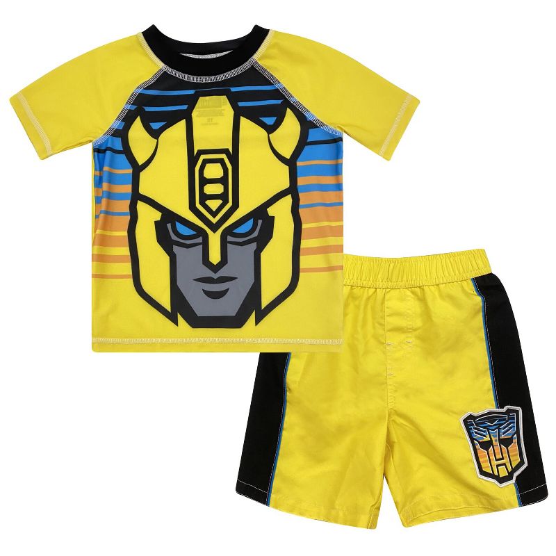 Transformers Bumblebee Rash Guard and Swim Trunks Outfit Set Yellow Little Kid, 1 of 8