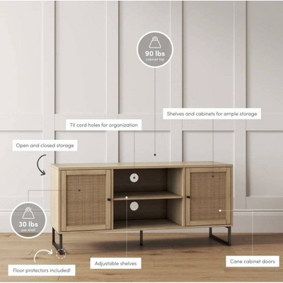Mina Light Oak and Rattan TV Stand Set with Matte Black Accents