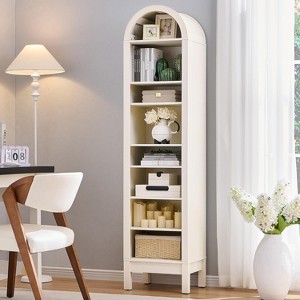 SinCiDo Arched Bookshelf, Modern Farmhouse Bookshelf Storage Cabinet w/Adjustable Shelves, Wood Bookshelf w/Open Display Shelf for Home Office - 1 of 4