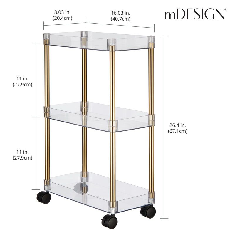 mDesign Slim 3-Tier Portable Household Rolling Cart with Wheels, 3 of 8