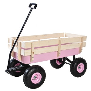SKRAN Outdoor Sport Wagon All Terrain Pulling Pull-Along Wagons w/Wood Railing Air Tires Big Foot Panel Wagon w/Removable Wooden Side Panels - 1 of 4