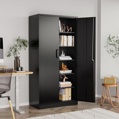 Mlezan Metal Storage Cabinets with Lock, Garage Storage Cabinet with 2 Door and 5 Adjustable Shelves, for Home, Office, Gym, Garage