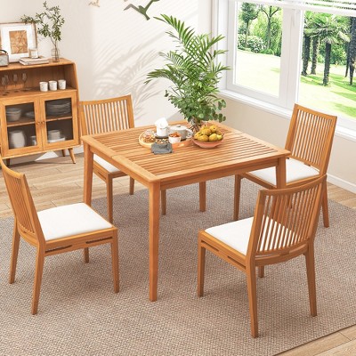 Natural Acacia Wood Square Outdoor Dining Table with Umbrella Hole
