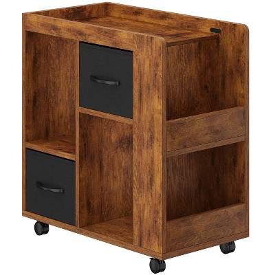 Yaheetech Modern Rolling End Table Side Table with 2 Foldable Fabric Drawers, Magazine Racks for Living Room