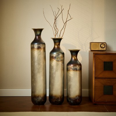 YONWAY  Tall Floor Vases Set of 3 - Modern White & Gold Metal Vases for Home Decor, Large Decorative Vase for Living Room, Entryway, Wedding