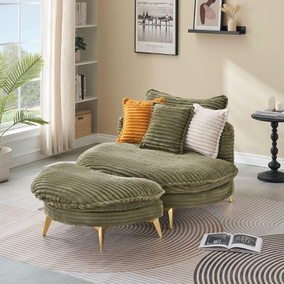 NicBex Living Room Chair Stylish Accent Chair with Ottoman Comfy Corduroy Sofa Chair with 3 Pillows for Living Room, Apartment