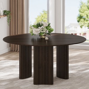 Wooakway 30"H Round Oak Wood Dining Table Kitchen Table Conference Table with Three Legs - 1 of 4