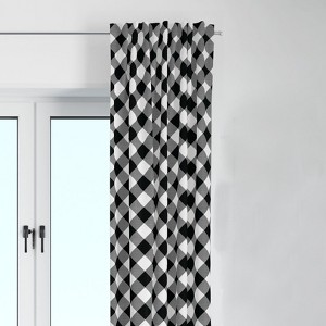 Bacati - Check Plaids Printed Black Cotton Printed Single Window Curtain Panel - 1 of 4