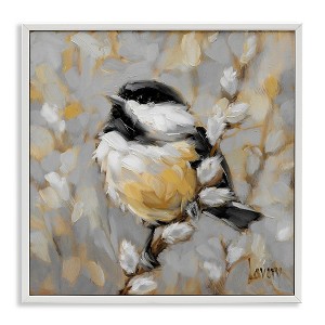 Stupell Industries Bird Perched Pussy Willow Wildlife Framed Giclee Art, White, 24" x 24" - 1 of 4